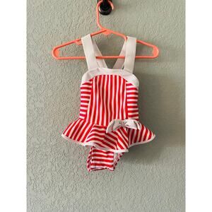 Circo Girls 9 Months Swimsuit One Piece White Red Striped Bow